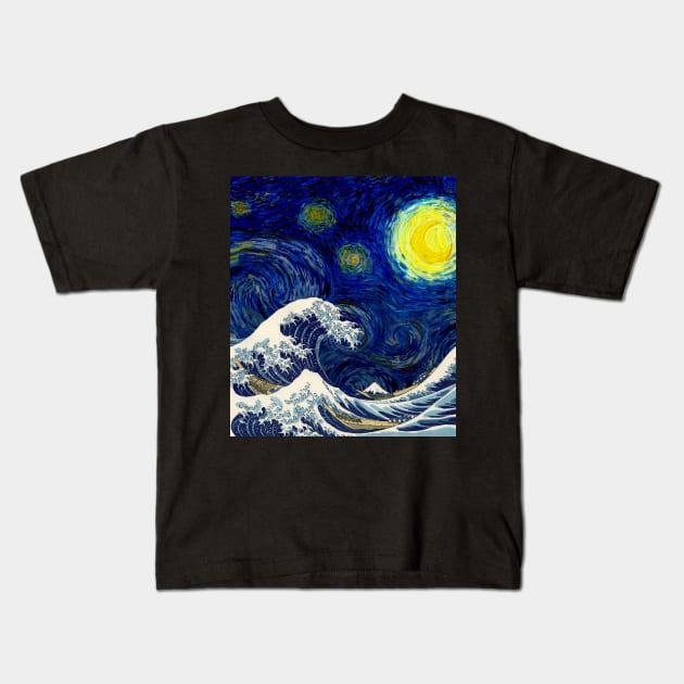 The Great Wave off Starry Night Kids T-Shirt by Bomdesignz